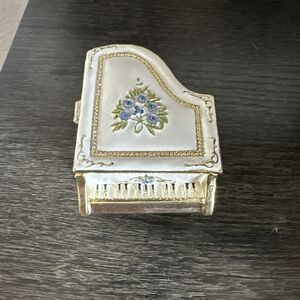 Keren Kopal White Piano Shaped Trinket Box Small Enamel Crystal